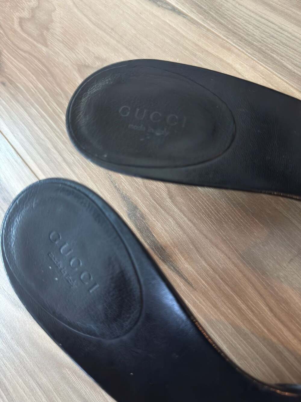 Gucci Vintage Black Leather Grommet Studded Kitten Heel Slide Mules - Picture 3 of 7